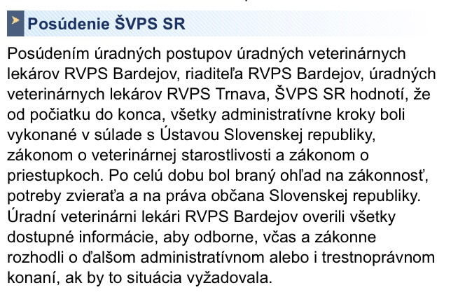 Odsek stanoviska ŠVPS – administratívne kroky